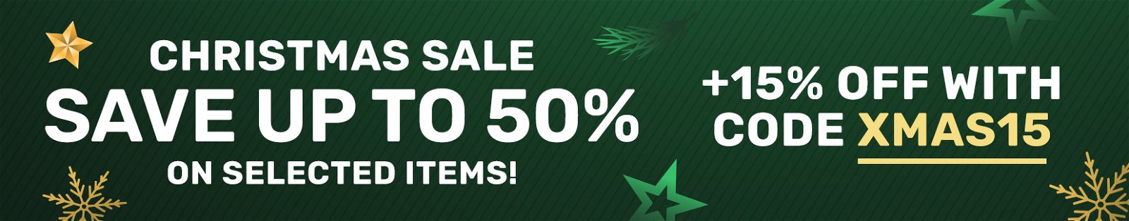 christmas sale save up to 50% on selected items +15% off with code xmas15