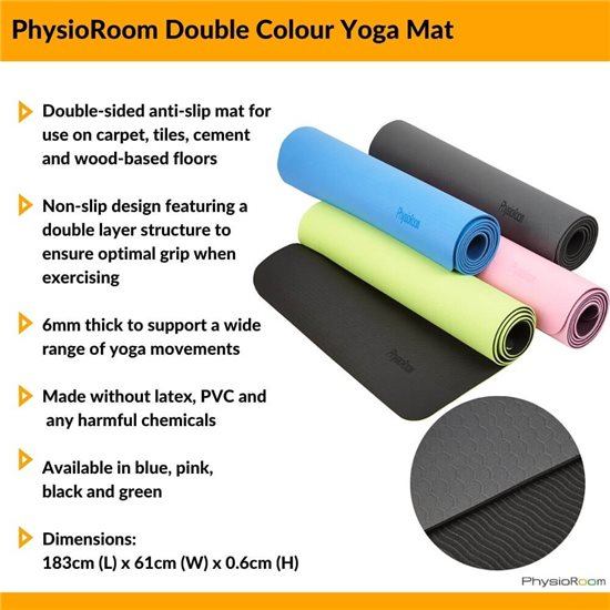 Black TPE Double Colour Yoga Matt 183x61x0.6cm